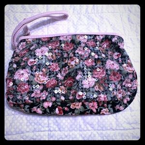 Floral Pattern and Sequins Wristlet